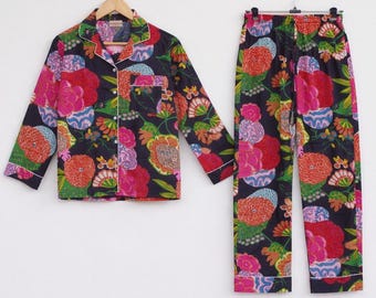 Hand Block Print Cotton Pajama Set: Indian Floral Nightwear