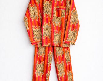 Tiger Print Cotton Pajama set: Bohemian Sleepwear