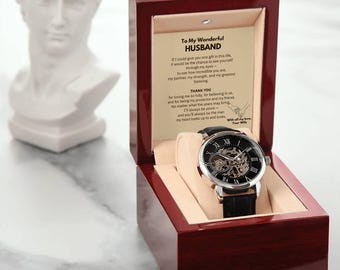 Men’s Skeleton Automatic Watch – Openwork Mechanical Timepiece with Genuine Leather Band, Luxury Gift for Husband from Wife