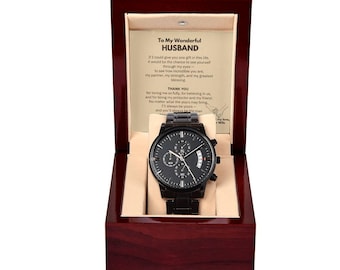 Black Chronograph Men’s Watch Gift for Husband, Anniversary Gift, Christmas Gift, Stainless Steel Watch