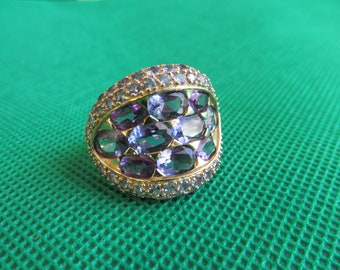 Solid 10k gold amethyst and topaz statement ring, 8 grams, sz 8.25