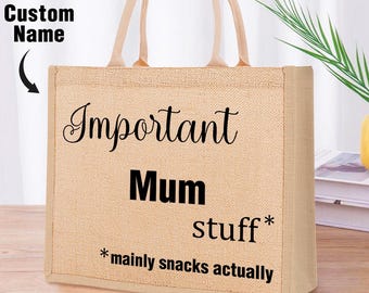 Bolsa de yute personalizada grabada, regalo personalizado para mamá, divertida bolsa de compras para mamá, bolsa de supermercado reutilizable y ecológica, regalo para el Día de la Madre y Acción de Gracias.