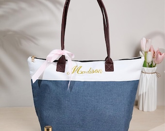 Bolsa de lona personalizada para dama de honor, con nombre personalizado, asas y cinta, regalo para boda o despedida de soltera.