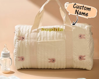 Bolsa de hospital para bebé personalizada con diseño de conejo y oso, bolsa de maternidad grande