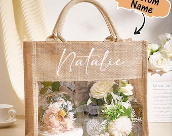 Bolsa de arpillera personalizada para propuesta de dama de honor, monograma personalizado