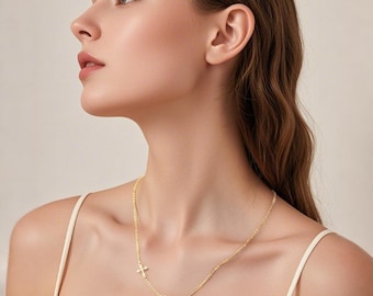 Collar con nombre personalizado y dije de cruz, collar con nombre personalizado, joyería religiosa delicada, regalo para ella, regalo de bautismo