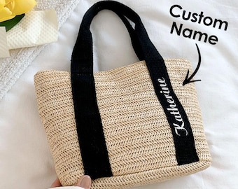 Bolso de paja personalizado con nombre, bolso de playa a medida, regalo para damas de honor, bolso para despedida de soltera, bolso de vacaciones de verano para la novia
