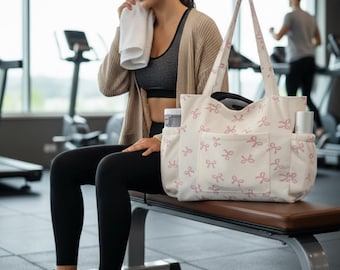 Bolso de pana con bolsillos, bolso de hombro de gran capacidad