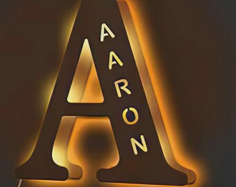 Lámpara de letras de madera personalizada, luz nocturna con nombre personalizado, luz LED con alfabeto de 19 cm, decoración para habitación infantil, regalo para la habitación del bebé.