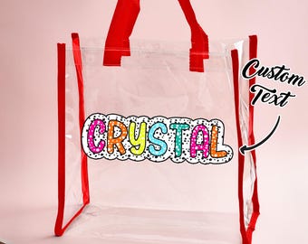 Bolso de mano transparente personalizado con nombre a medida, bolso de playa transparente, bolso aprobado para estadios, lindo regalo para ella, bolso de compras de viaje