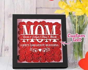 Caja decorativa floral personalizada para mamá, marco de rosas con nombre personalizado, regalo para el Día de la Madre, decoración de pared para guardar recuerdos familiares, regalo para mamá.