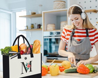 Bolsa de lona personalizada con inicial, bolso de mujer con monograma