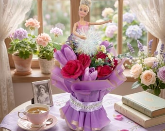 Ballerina Doll Flower Bouquet, Ballet Dancer Arrangement, Princess Floral Gift