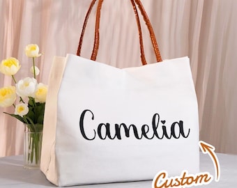 Bolsa de lona personalizada con nombre, hebilla magnética y bandolera.