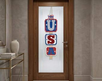 Letrero patriótico colgante de EE. UU., decoración del 4 de julio, decoración de pared y puerta en rojo, blanco y azul, pancarta del Día de la Independencia, decoración del hogar para el Día de los Caídos.