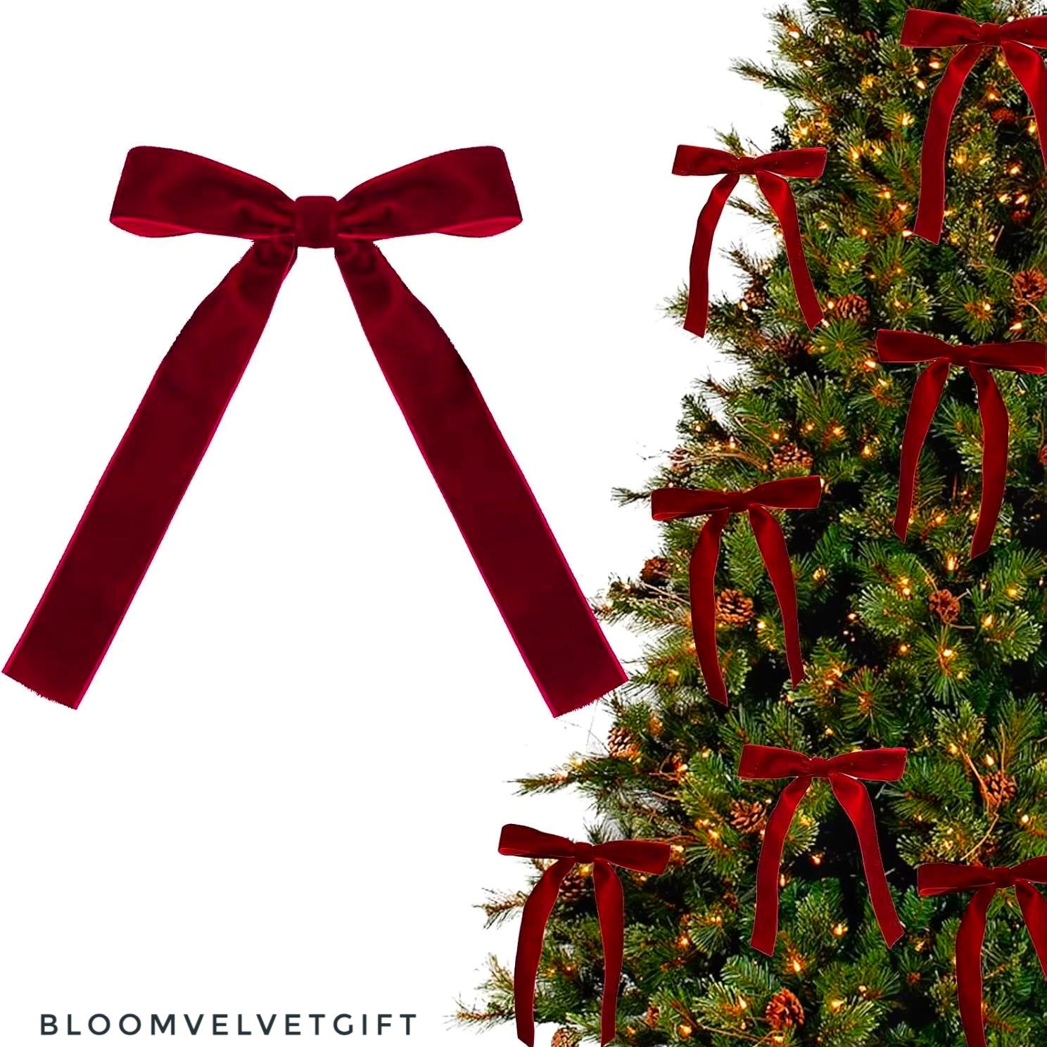 24 Pcs Velvet Christmas Bows For Christmas Trees, 5×7inch Rustic Velvet...