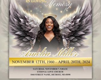 Funeral Flyer Template, Elegant Black and Gold Design, Customizable Memorial Announcement