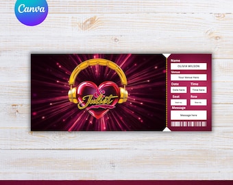 Druckbare Juliet Broadway Surprise Ticket, bearbeitbares Musiktheater-Andenken, sofortiger Download Geschenk offenbaren