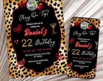 Cherry On Top Birthday Invitation Template, Whimsical Party (Digital Download)