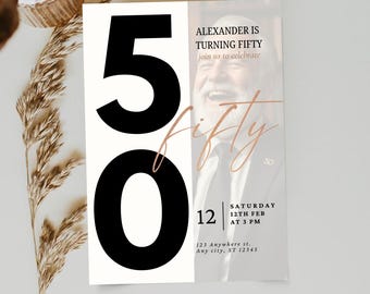 50th Birthday Invitation, Photo Template, Milestone Party (Digital Download)