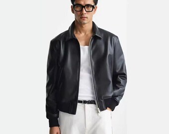 Mens leather unisex,vintage style,motercycle,classic leather jacket,trendy,handmade,oversized