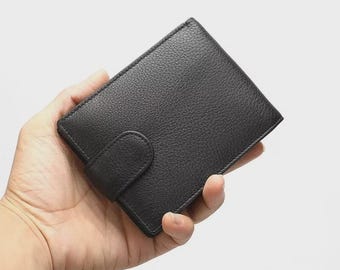 Mens RFID Blocking Genuine Leather wallet , Men Wallet with Snap Button