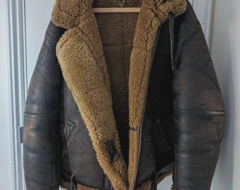 B3 RAF Brown Bomber Flying Aviator Fur Irvin Real Leather Shearling Mens