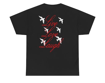 leef de lach van de liefde T-shirt | Dove-scripttypografie, inspirerend T-shirt met citaat