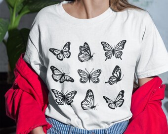 Butterfly Shirt, Eco-Friendly Cotton Tee, Christmas Gift, Butterfly Holiday