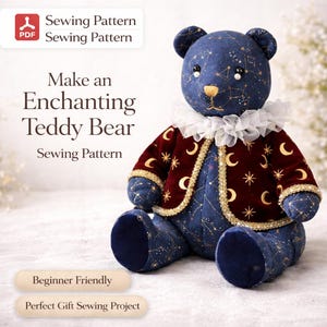 Modello di cucito per Memory Bear, giacca di velluto, tema celeste (download immediato del PDF), regalo per occasioni speciali