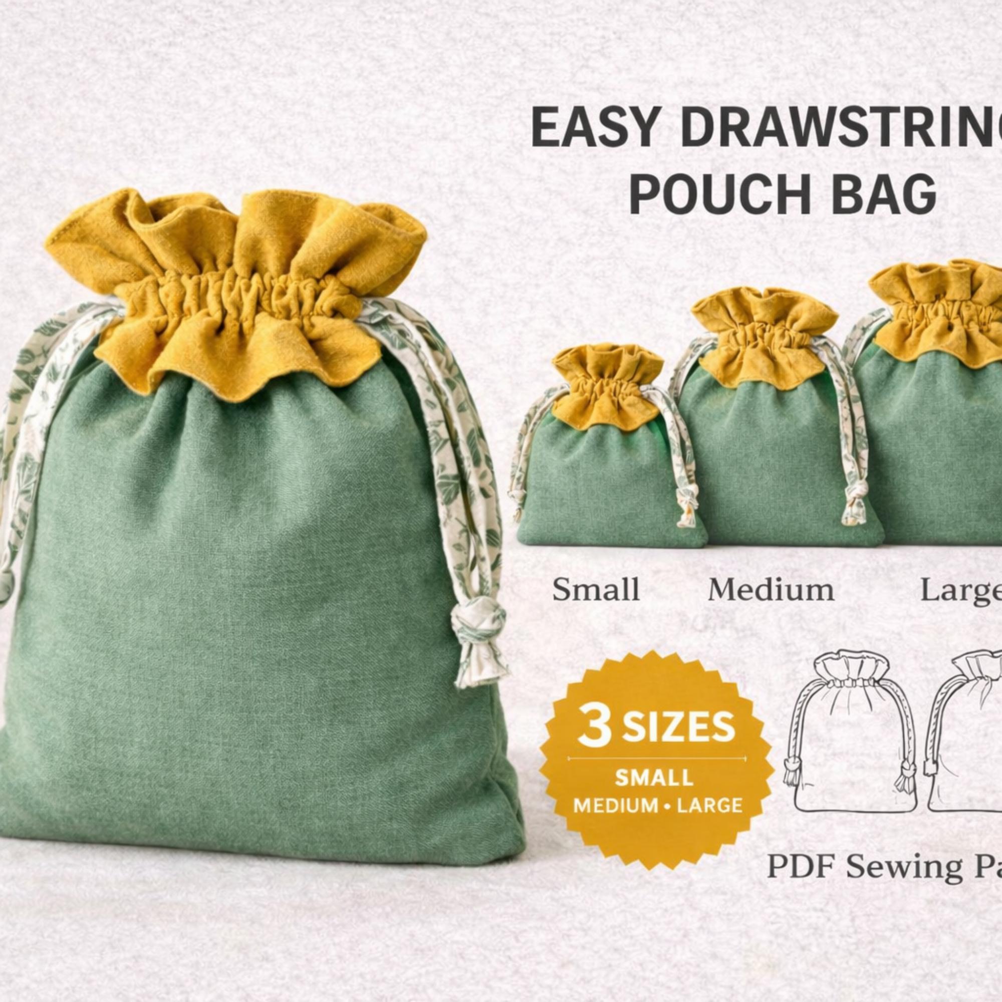 Easy Drawstring Bag Sewing Pattern: 3 Sizes, Beginner DIY (PDF) - Etsy
