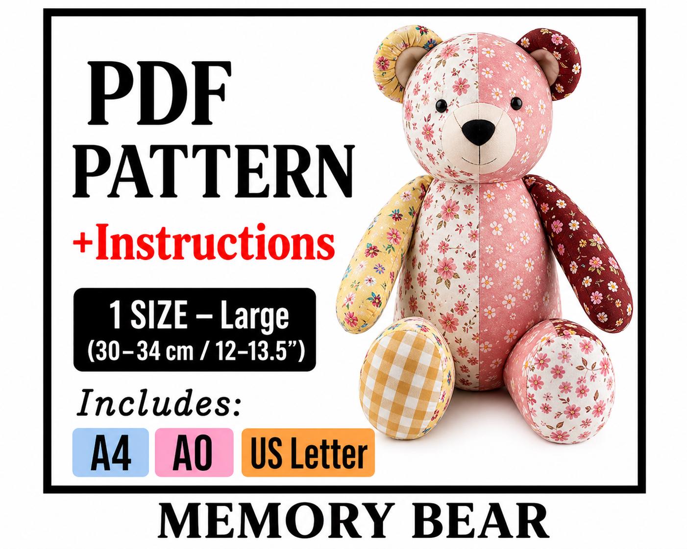 Memory Bear Sewing Pattern PDF | Large Size | A4 A0 US Letter | Instant ...