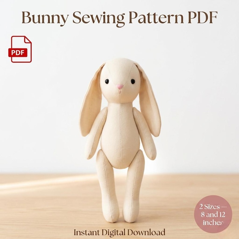 Bunny Sewing Pattern PDF, Plush Rabbit Toy DIY, Stuffed Animal ...