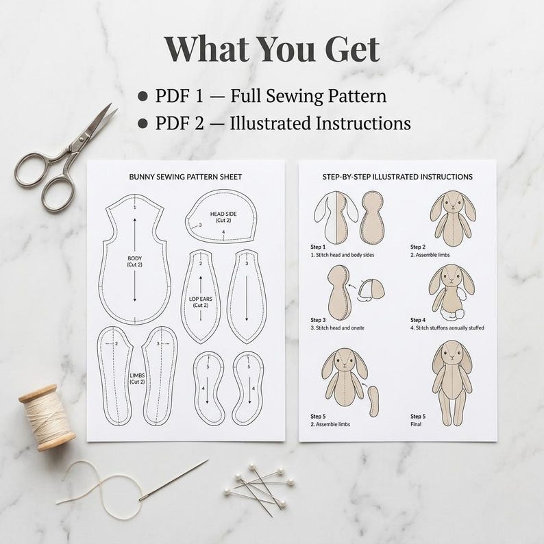 Bunny Sewing Pattern PDF, Plush Rabbit Toy DIY, Stuffed Animal ...