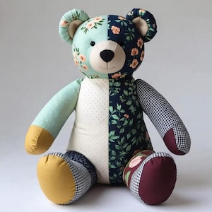Memory Bear Sewing Pattern PDF, Keepsake Patchwork Teddy, Stuffed Animal, Digital Download