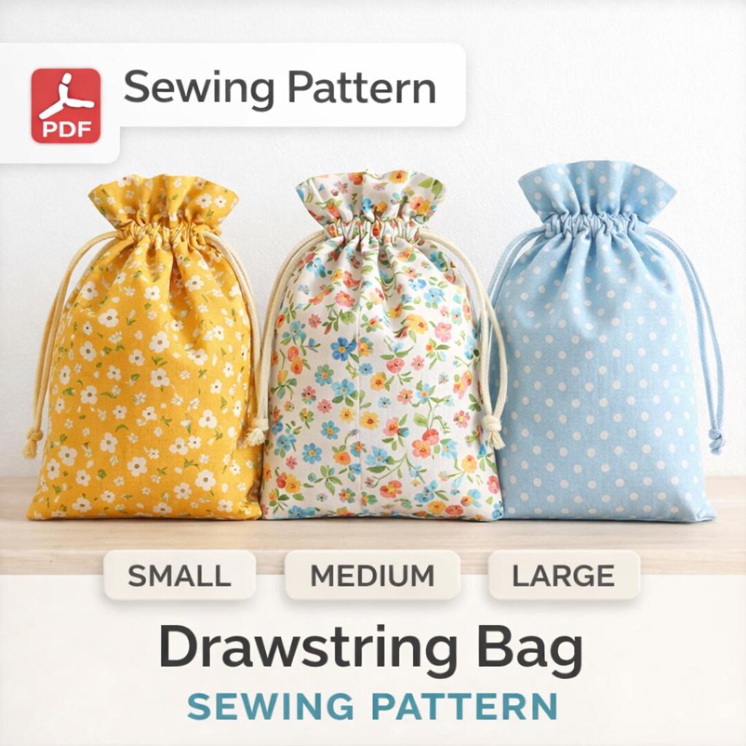 Drawstring Bag Sewing Pattern PDF, 3 Sizes, Flat and Boxed, Beginner ...