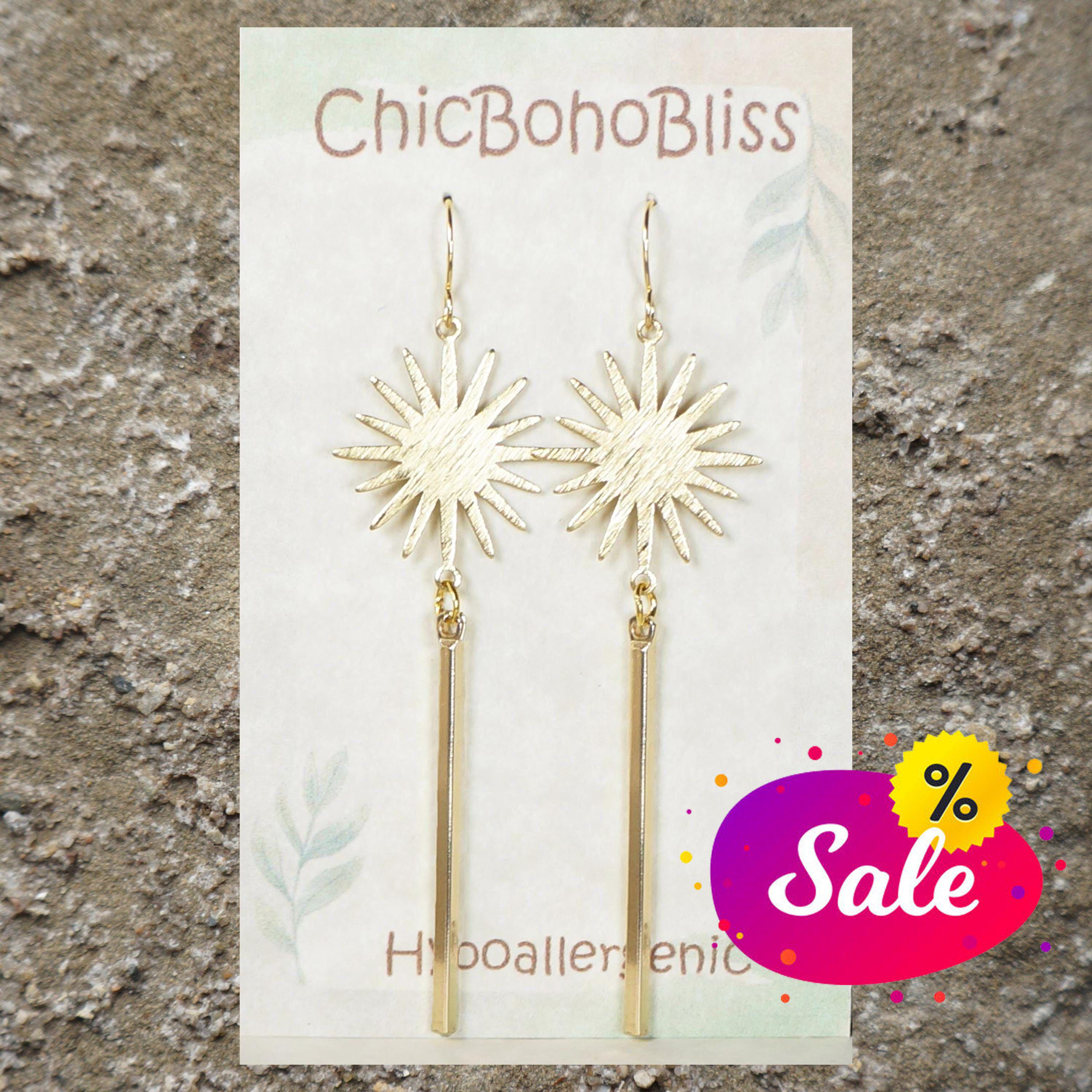 Gold or Silver Brushed Star Minimalist Celestial Dangle Earrings