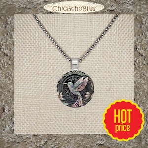 Highly Detailed Intricate Multi Color Hummingbird Pendant, Stainless Steel Chain Necklace, Length Choices