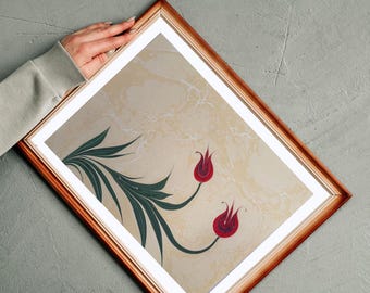 Handmade Ebru Art Tulip Design – Traditional Turkish Marbling | Custom Artwork Available