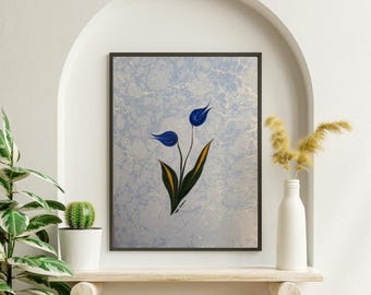 Handmade Ebru Art Tulip Design – Traditional Turkish Marbling | Custom Artwork Available