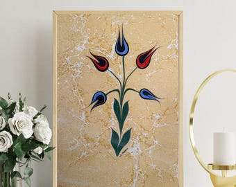 Handmade Ebru Art Tulip Design – Traditional Turkish Marbling | Custom Artwork Available