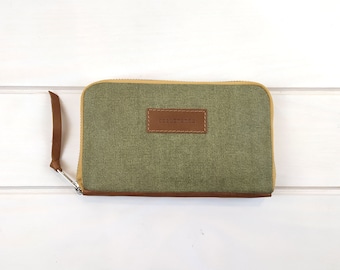 Monedero señora mediano / lona con efecto encerrado verde oliva
