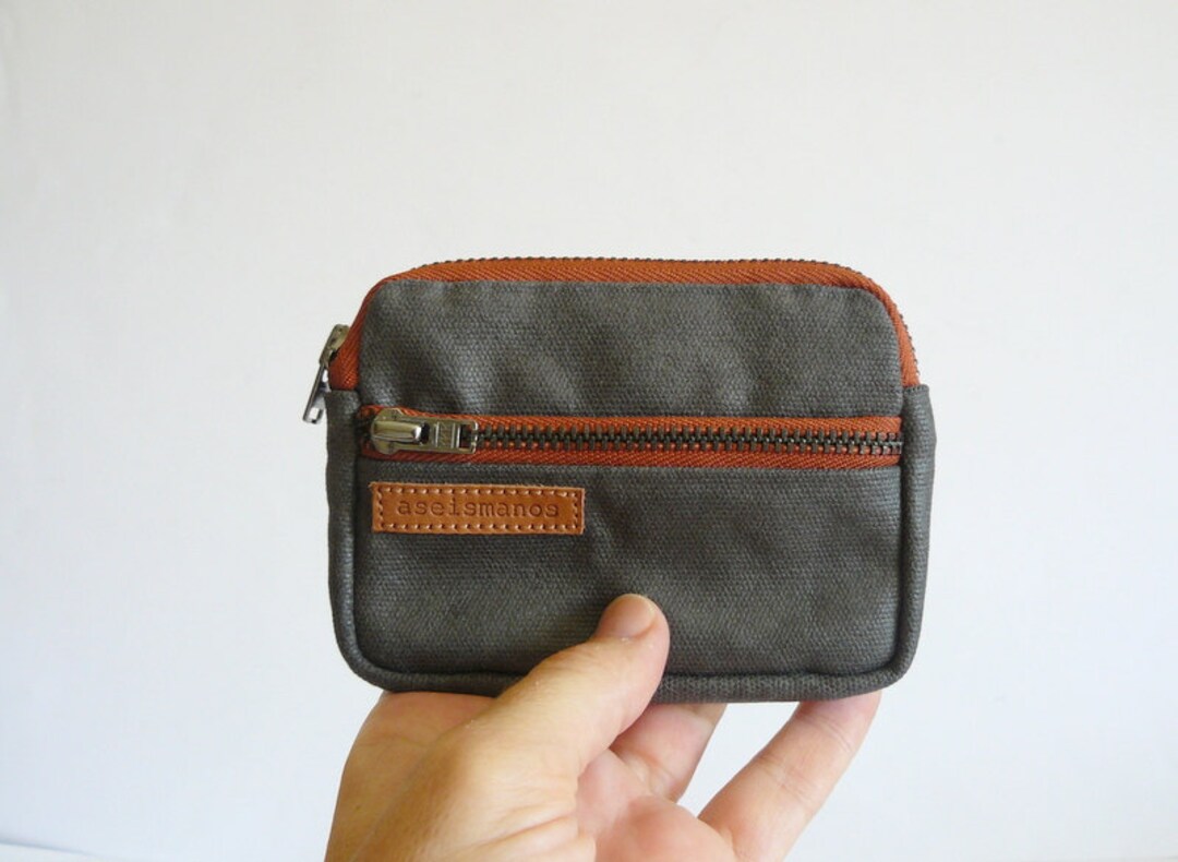 Monedero hecho a mano en lona encerada gris con - Etsy España