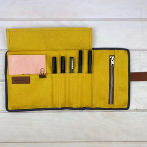Stationery case, Roll up pencil case with leather strap