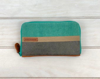 Medium turquoise linen womens wallet