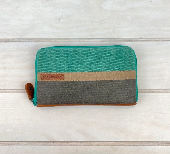 Cartera Mediana De Mujer De Lino Turquesa Bolsa De Lino De Lomo Tarjetero De Lino Etsy UK