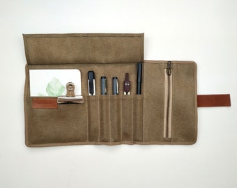 Leaf School Pencil Case Roller Canvas Roll Up Makeup Canvas Pen Bag Stationery 