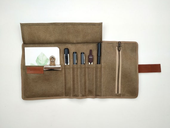 Stationery Case, Roll up Pencil Case With Leather Strap 