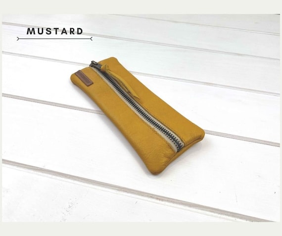 Leather Pencil Pouch, Leather Pen Case, Flat Pencil Pouch, Small Pencil  Case 