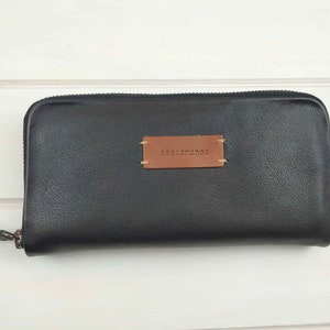 Cartera de piel negra para mujer - Cartera funcional de piel negra - Regalo para mamá - Regalo para ella